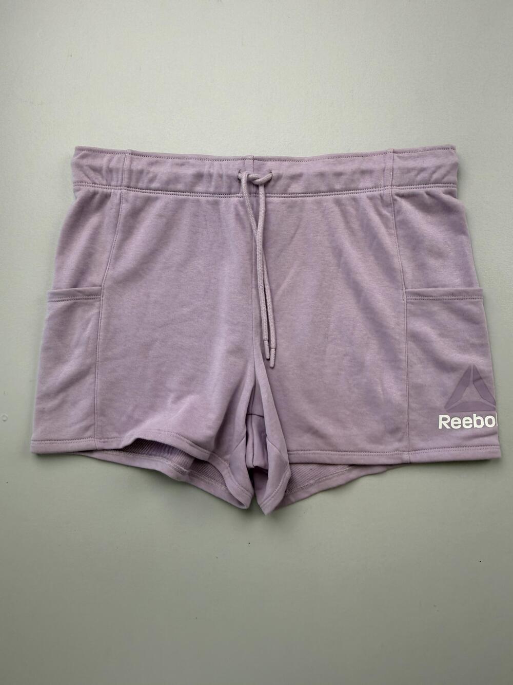 Reebok Shorts Womens L Purple 4 Inseam French Terry Drawstring Pockets Athletic